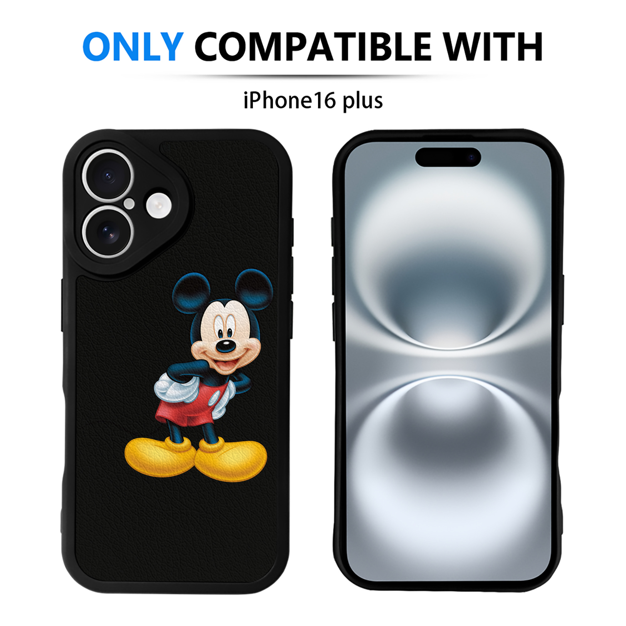 （画像用） ミッキーマウス Mickey Mouse 【iPhone 16シリーズ対応】シリコンスマホケース（レザー調） 材質：シリコン
